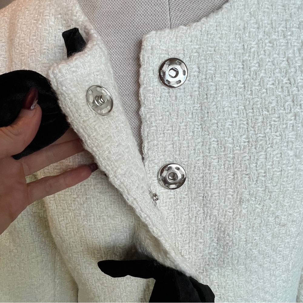 Avec Les Filles Ivory Cream Black Bow Cardigan Blazer NWT - Picture 10 of 16